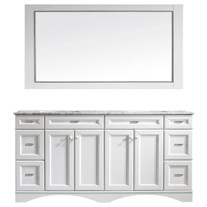 Naples 72" Vanity in White with Carrara White Marble Countertop With Mirror