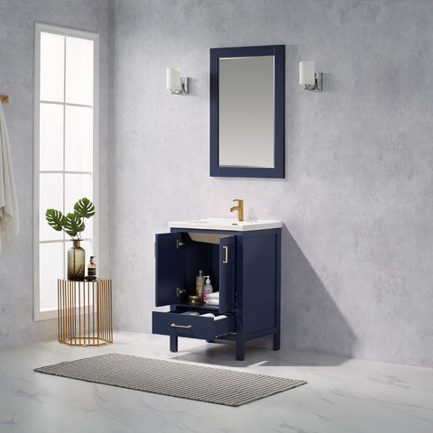 Image of Gela 24" Vanity in Royal Blue with White Drop-In Ceramic Basin With Mirror