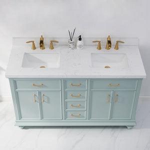 Charlotte 60" Vanity in Finnish Green with Carrara White Composite Stone Countertop Without Mirror