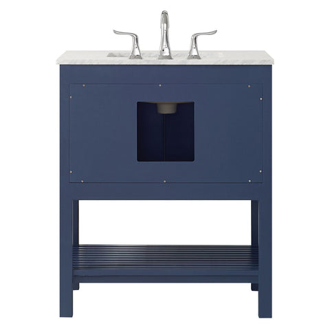 Image of Florence 30" Vanity in Royal Blue with Carrara White Marble Countertop Without Mirror