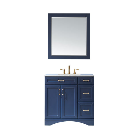 Image of Naples 36" Vanity in Royal Blue with Carrara White Marble Countertop With Mirror