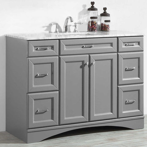 Image of Naples 48" Vanity in Grey with Carrara White Marble Countertop Without Mirror