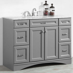 Naples 48" Vanity in Grey with Carrara White Marble Countertop Without Mirror