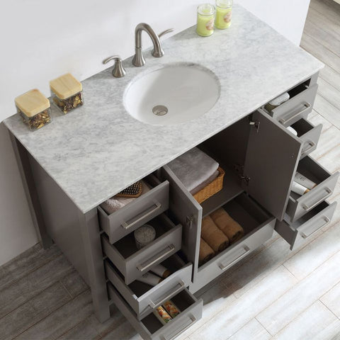 Image of Gela 48" Single Vanity in Grey with Carrara White Marble Countertop Without Mirror