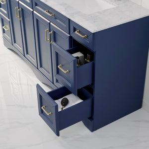 Naples 72" Vanity in Royal Blue with Carrara White Marble Countertop With Mirror