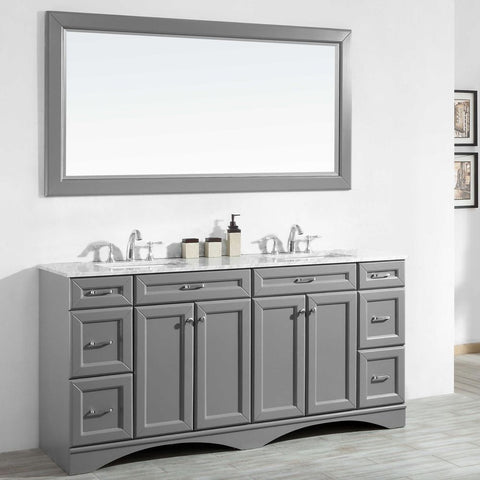 Image of Naples 72" Vanity in Grey with Carrara White Marble Countertop With Mirror