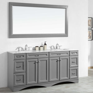 Naples 72" Vanity in Grey with Carrara White Marble Countertop With Mirror