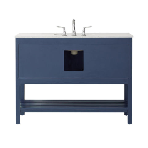 Image of Florence 48" Vanity in Royal Blue with Carrara White Marble Countertop Without Mirror