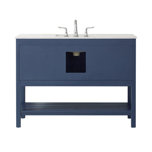 Florence 48" Vanity in Royal Blue with Carrara White Marble Countertop Without Mirror