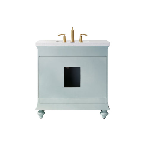 Image of Charlotte 36" Vanity in Finnish Green with Carrara White Composite Stone Countertop Without Mirror