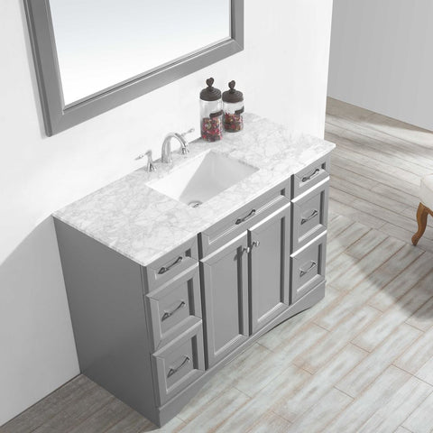 Image of Naples 48" Vanity in Grey with Carrara White Marble Countertop With Mirror