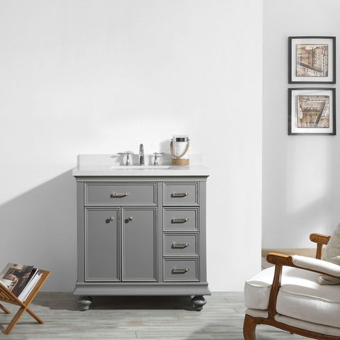 Image of Charlotte 36" Vanity in Grey with Carrara Quartz Stone Top Without Mirror