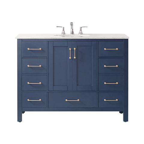 Image of Gela 48" Single Vanity in Royal Blue with Carrara White Marble Countertop Without Mirror