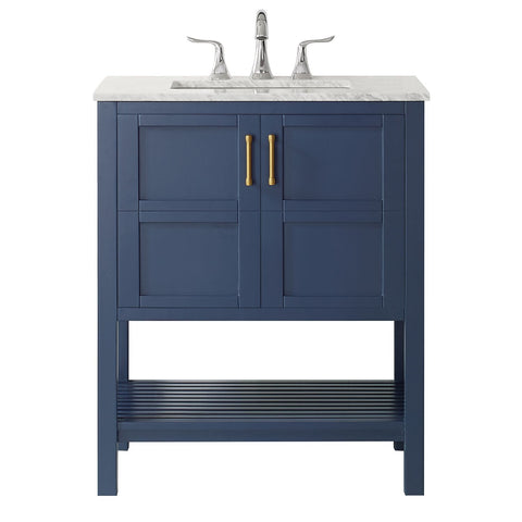 Image of Florence 30" Vanity in Royal Blue with Carrara White Marble Countertop Without Mirror