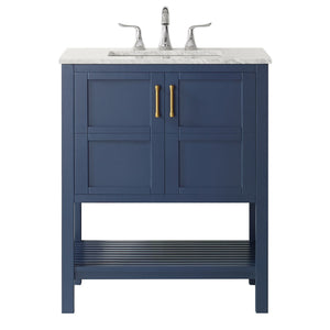 Florence 30" Vanity in Royal Blue with Carrara White Marble Countertop Without Mirror