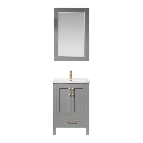 Image of Gela 24" Vanity in Grey with White Drop-In Ceramic Basin With Mirror