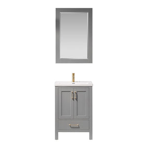 Gela 24" Vanity in Grey with White Drop-In Ceramic Basin With Mirror