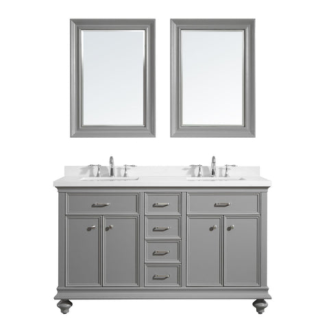 Image of Charlotte 60" Double Vanity in Grey with Carrara Quartz Stone Top With Mirror