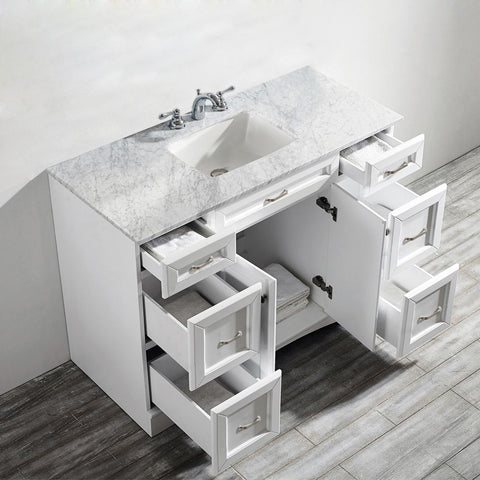 Image of Naples 48" Vanity in White with Carrara White Marble Countertop Without Mirror