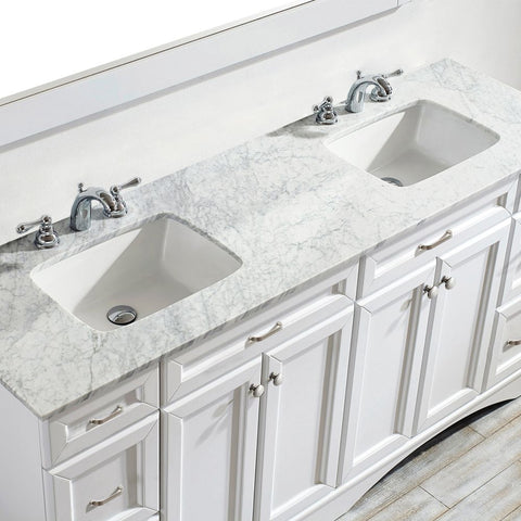 Image of Naples 72" Vanity in White with Carrara White Marble Countertop With Mirror