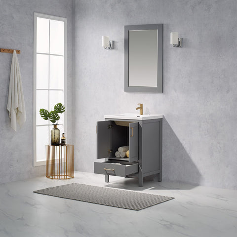 Image of Gela 24" Vanity in Grey with White Drop-In Ceramic Basin With Mirror