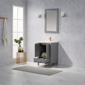 Gela 24" Vanity in Grey with White Drop-In Ceramic Basin With Mirror